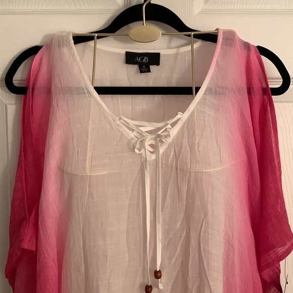 NWT AGB Pink & White Crepe Cold Shoulder  Blouse Size M #006 - Picture 2 of 10